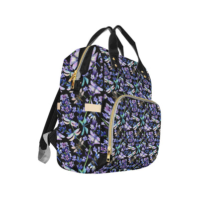 Lavender Dragonfly Pattern Print Design LV03 Diaper Bag Backpack