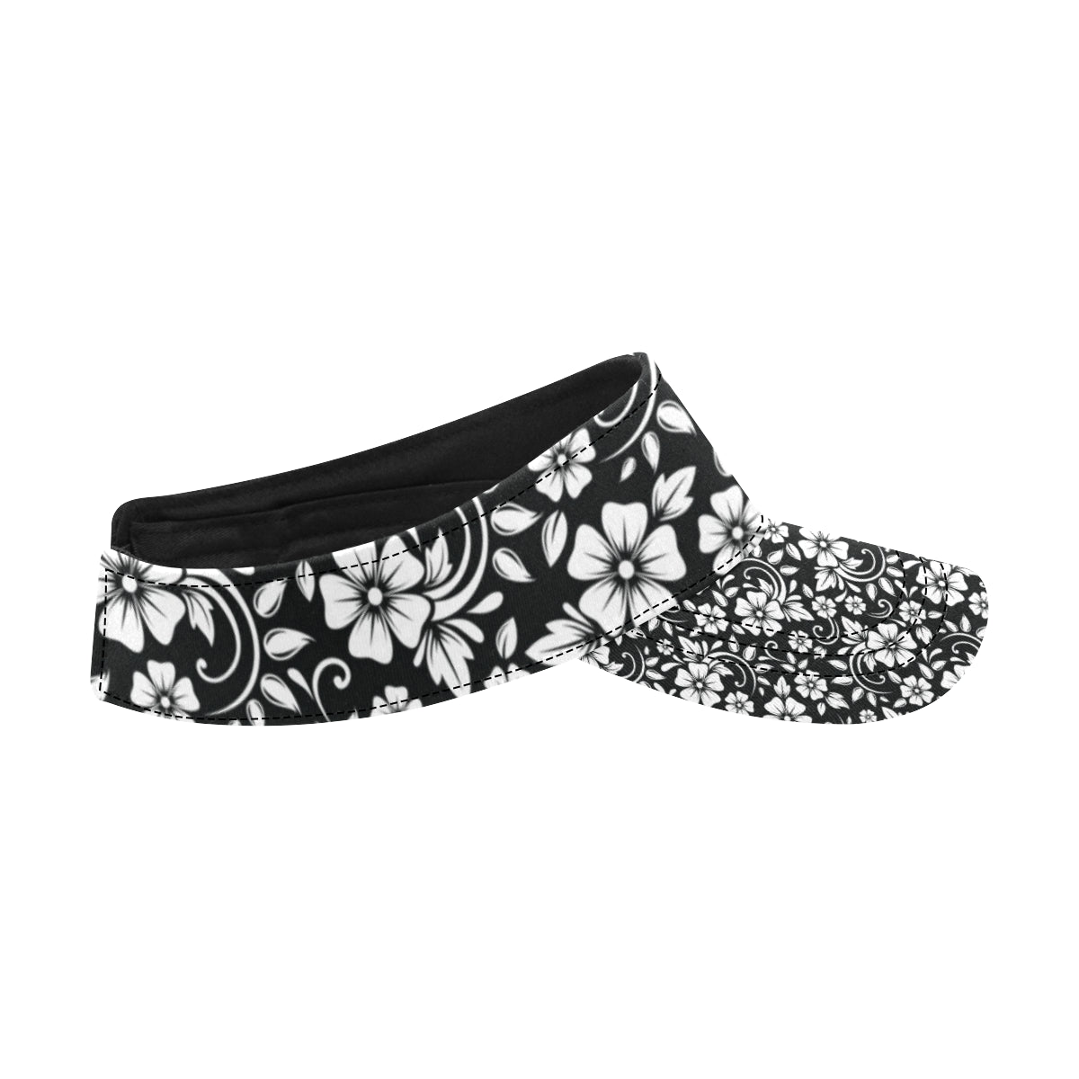 Floral Black White Themed Print Unisex Sun Visor