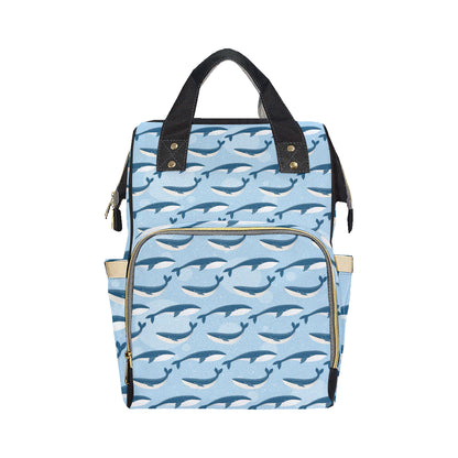Blue Whale Pattern Print Design 02 Diaper Bag Backpack