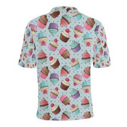 Cupcakes Fancy Heart Print Pattern Men Polo Shirt