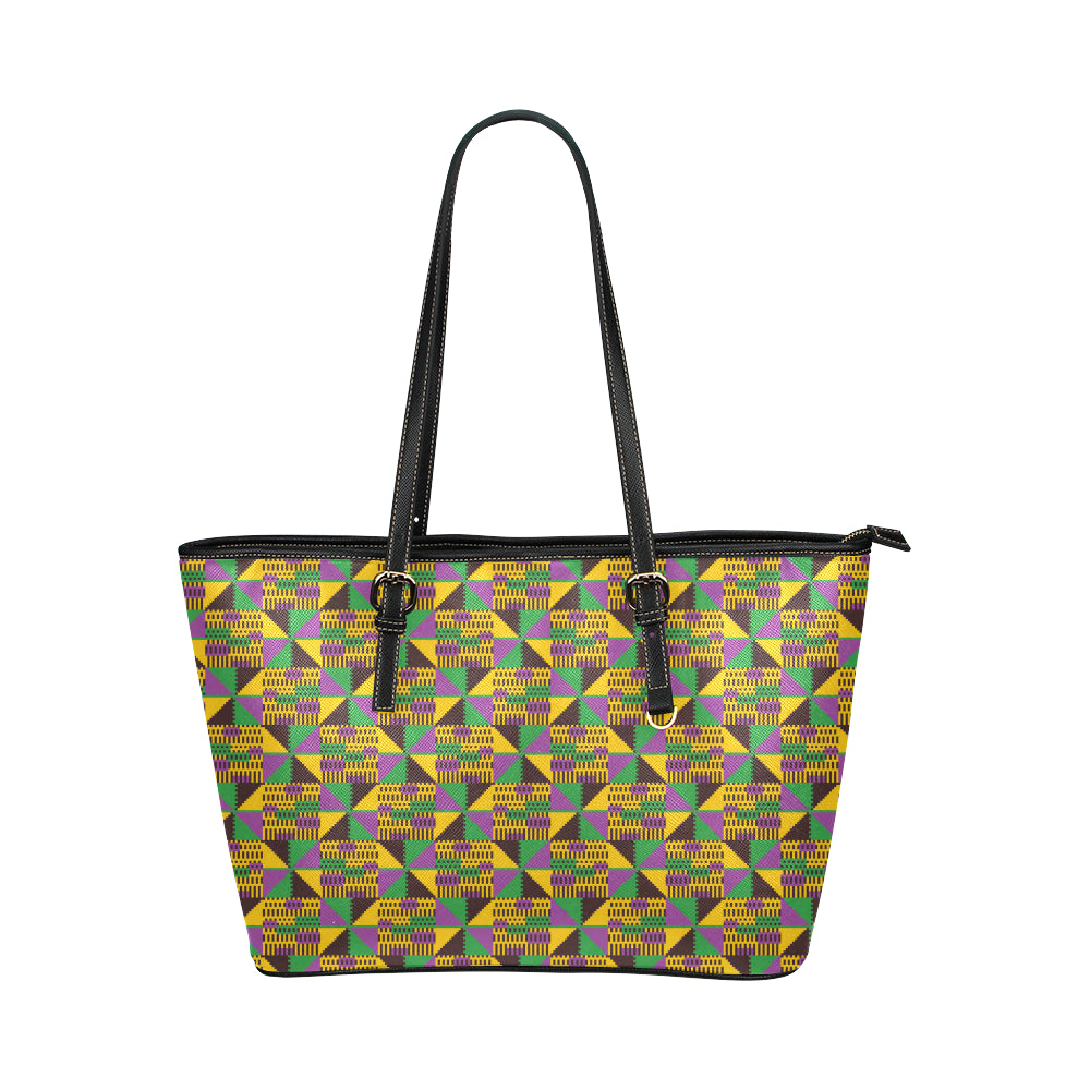 Kente Triangle Design African Print Leather Tote Bag