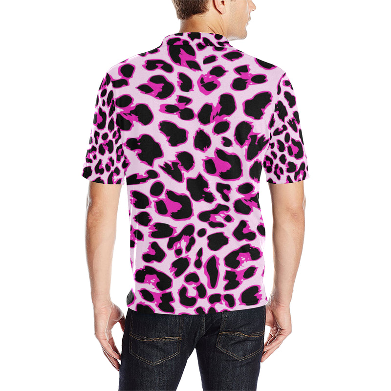 Pink Leopard Print Men Polo Shirt