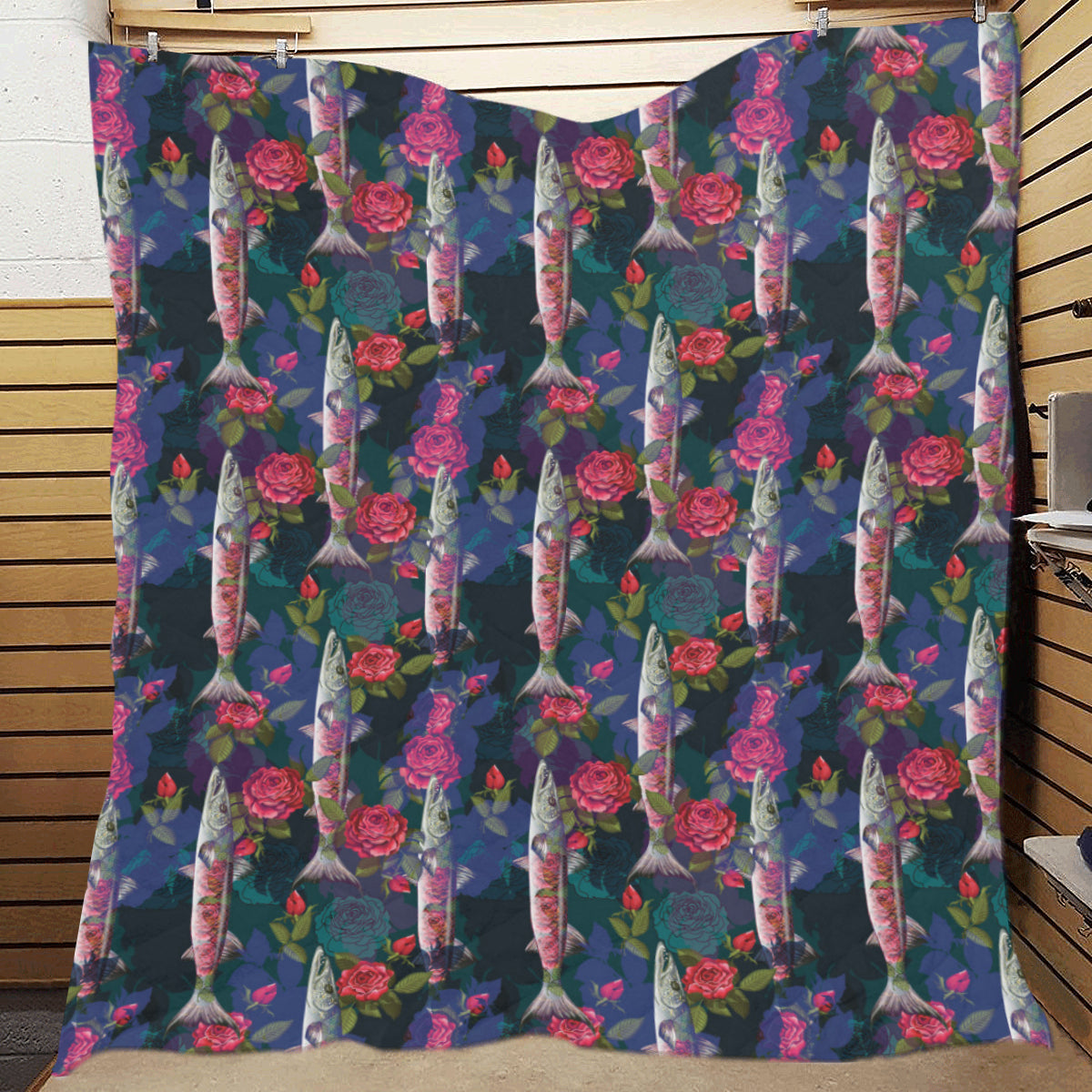 Barracuda with Folwer Pattern Print Design 01 Premium Quilt