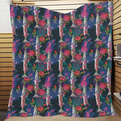 Barracuda with Folwer Pattern Print Design 01 Premium Quilt