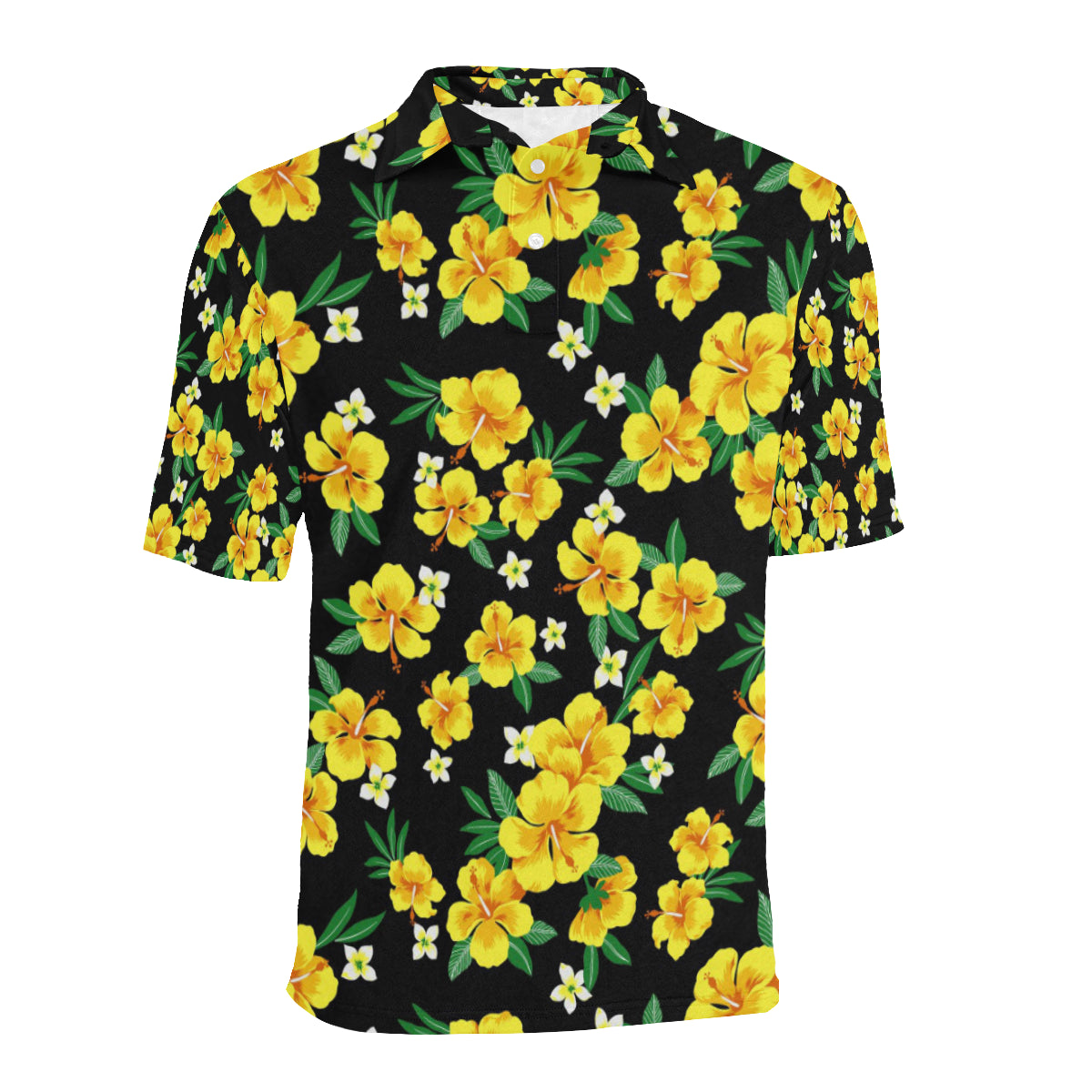 Yellow Hibiscus Pattern Print Design HB08 Men Polo Shirt