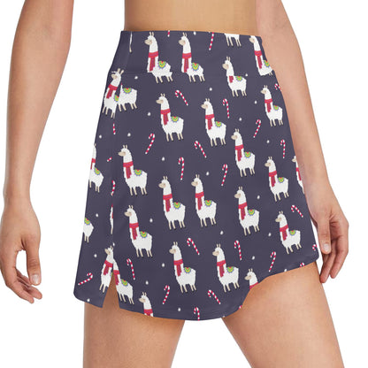 Llama with Candy Cane Themed Print 17" Golf & Pickleball Skort with Pockets