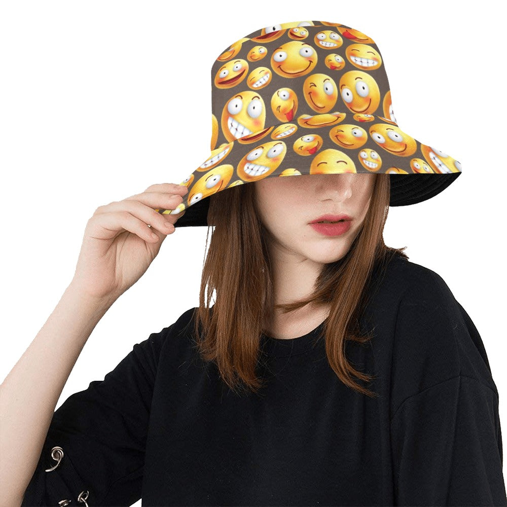 Smiley Face Emoji Print Design LKS303 Unisex Bucket Hat