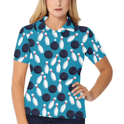 Bowling Pin Pattern Print Design 010 Women's Polo Shirt