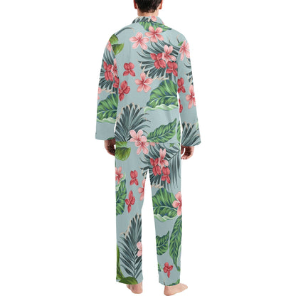 Plumeria Pattern Print Design PM027 Men's Long Pajama Set