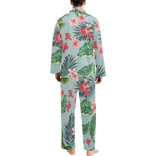 Plumeria Pattern Print Design PM027 Men's Long Pajama Set