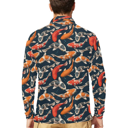 Koi Carp Cute Design Themed Print Long Sleeve Polo Shirt For Men's