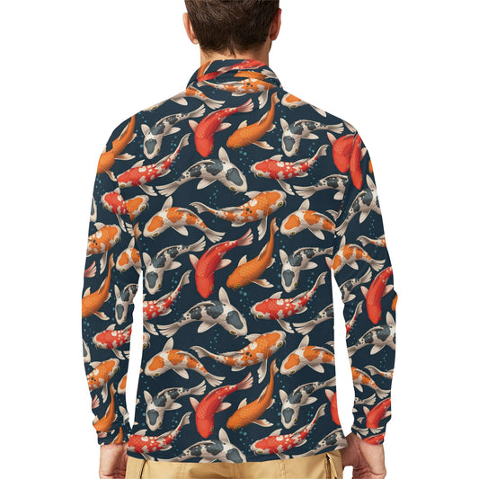 Koi Carp Cute Design Themed Print Long Sleeve Polo Shirt For Men's