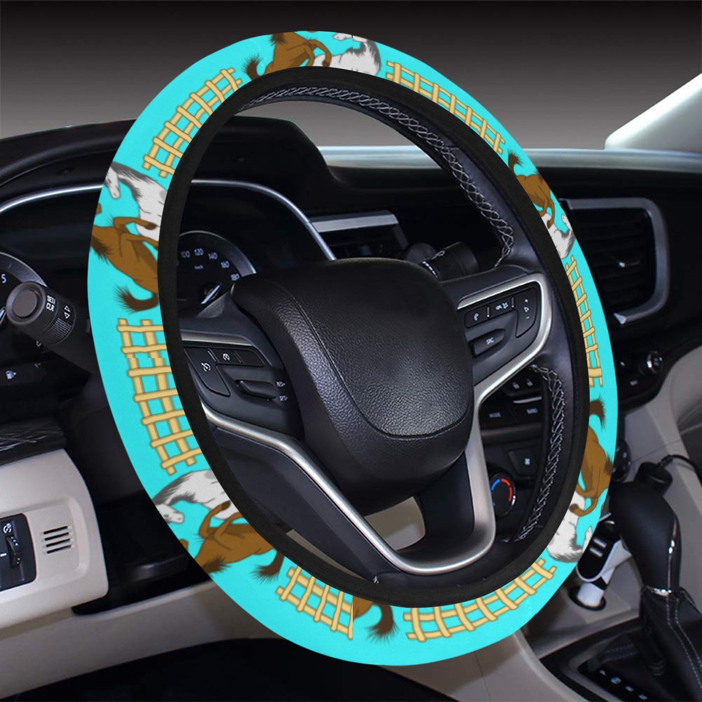 Horse Couple Love Print Design LKS309 Steering Wheel Cover with Elastic Edge