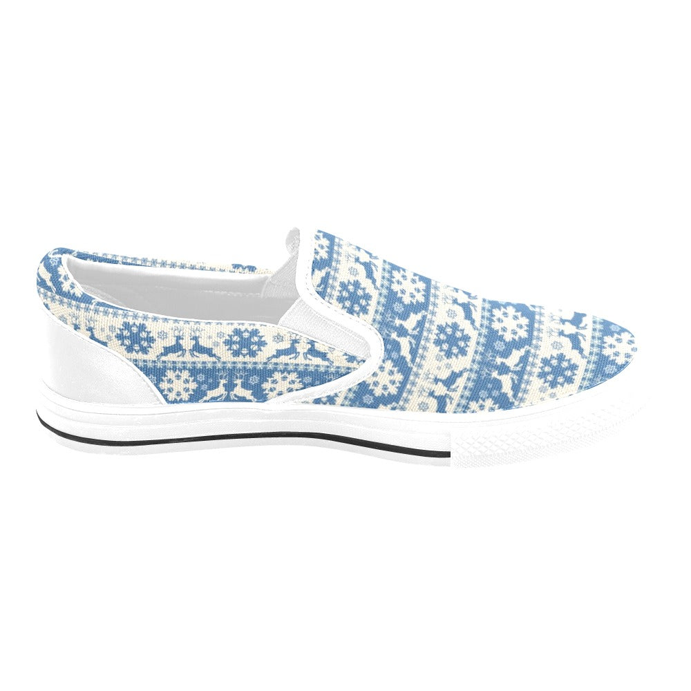 Reindeer Print Design LKS401 White Slip Ons Canvas Women's Shoes