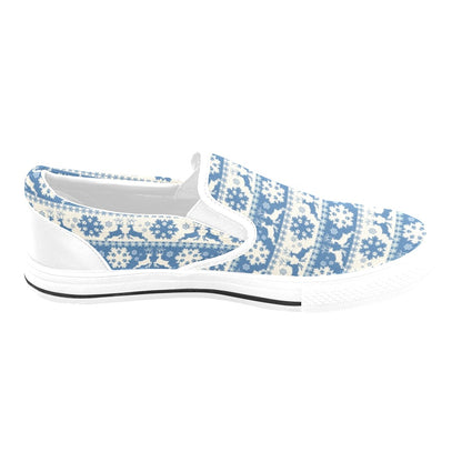 Reindeer Print Design LKS401 White Slip Ons Canvas Women's Shoes