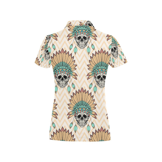 Indian Skull Pattern Women's Polo Shirt