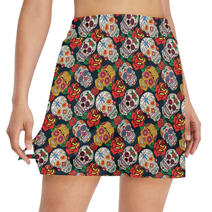 Sugar Skull Print Design LKS306 17" Golf & Pickleball Skort with Pockets