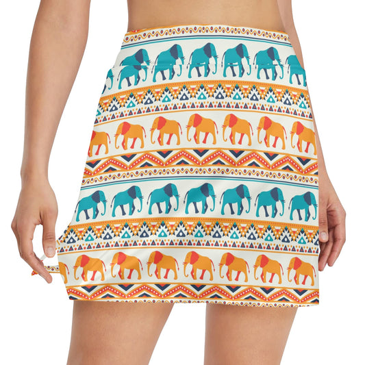 Elephant Aztec Ethnic Print Pattern 17" Golf & Pickleball Skort with Pockets