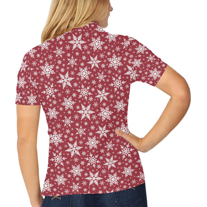 Snowflake Red Print Design LKS302 Women's Polo Shirt