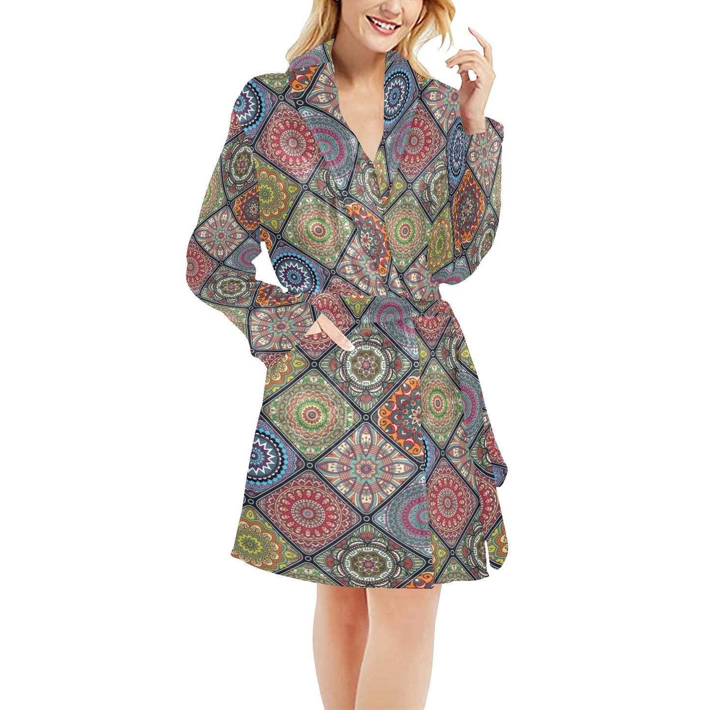 Bohemian Pattern Print Design 05 Women's Fleece Robe