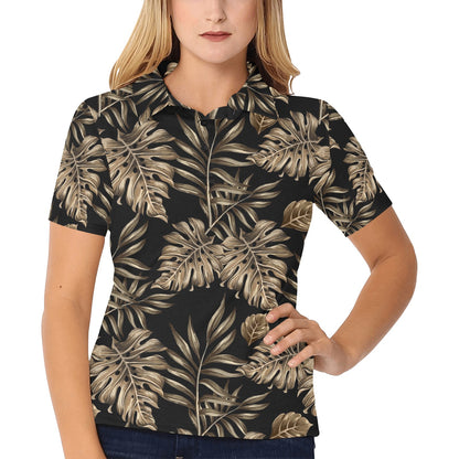 Brown Tropical Palm Leaves Women's Polo Shirt