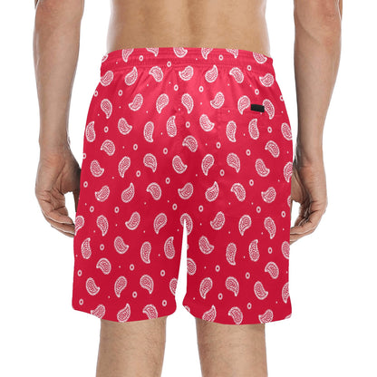 Bandana Red Paisley Print Design LKS305 Men's Swim Trunks Beach Shorts