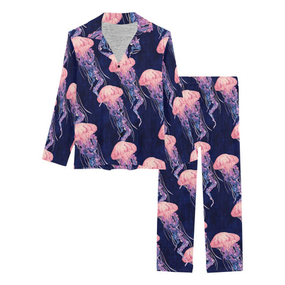 Jellyfish Pattern Print Design 03 Women's Long Pajama Set