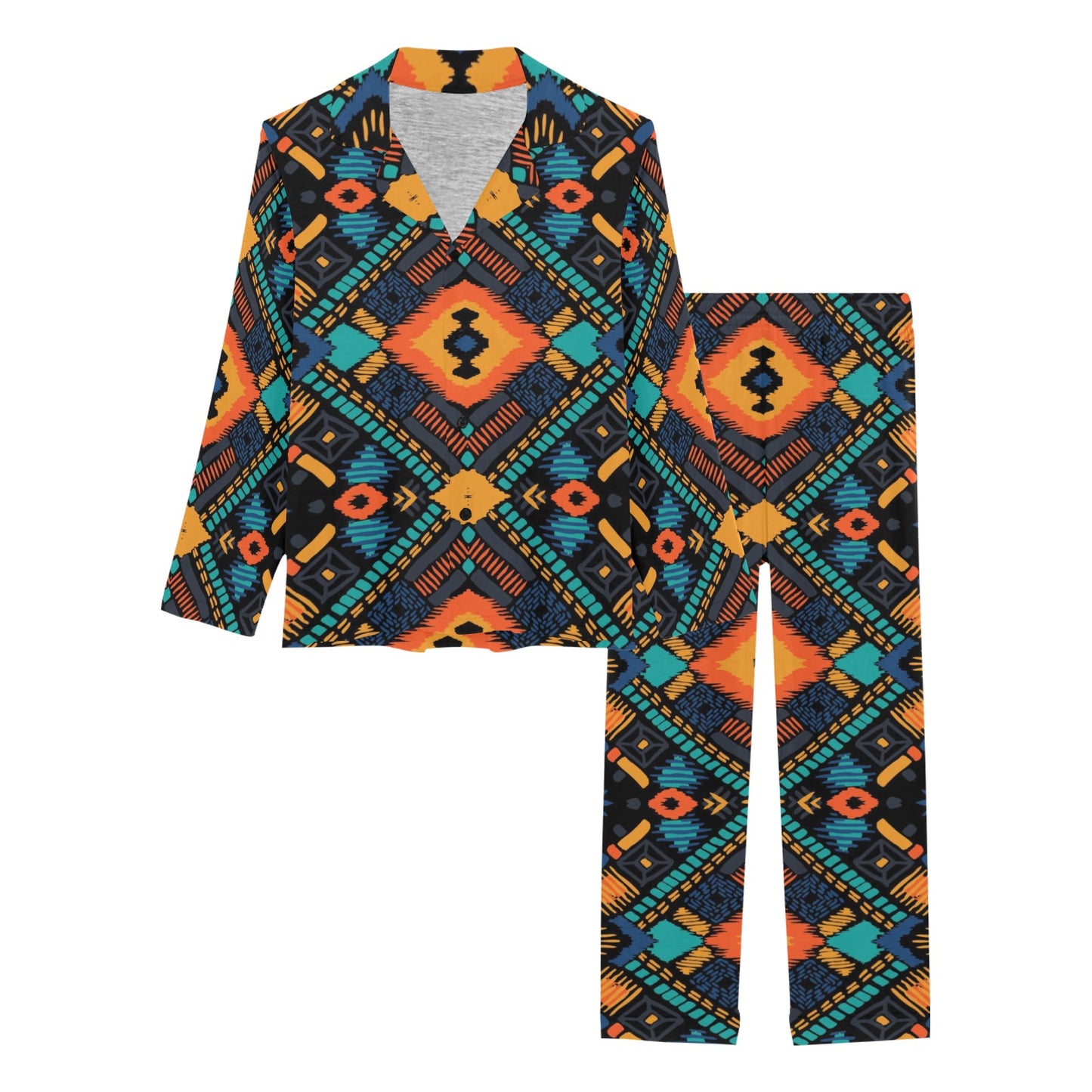 Kente Pattern Print Design 04 Women's Long Pajama Set