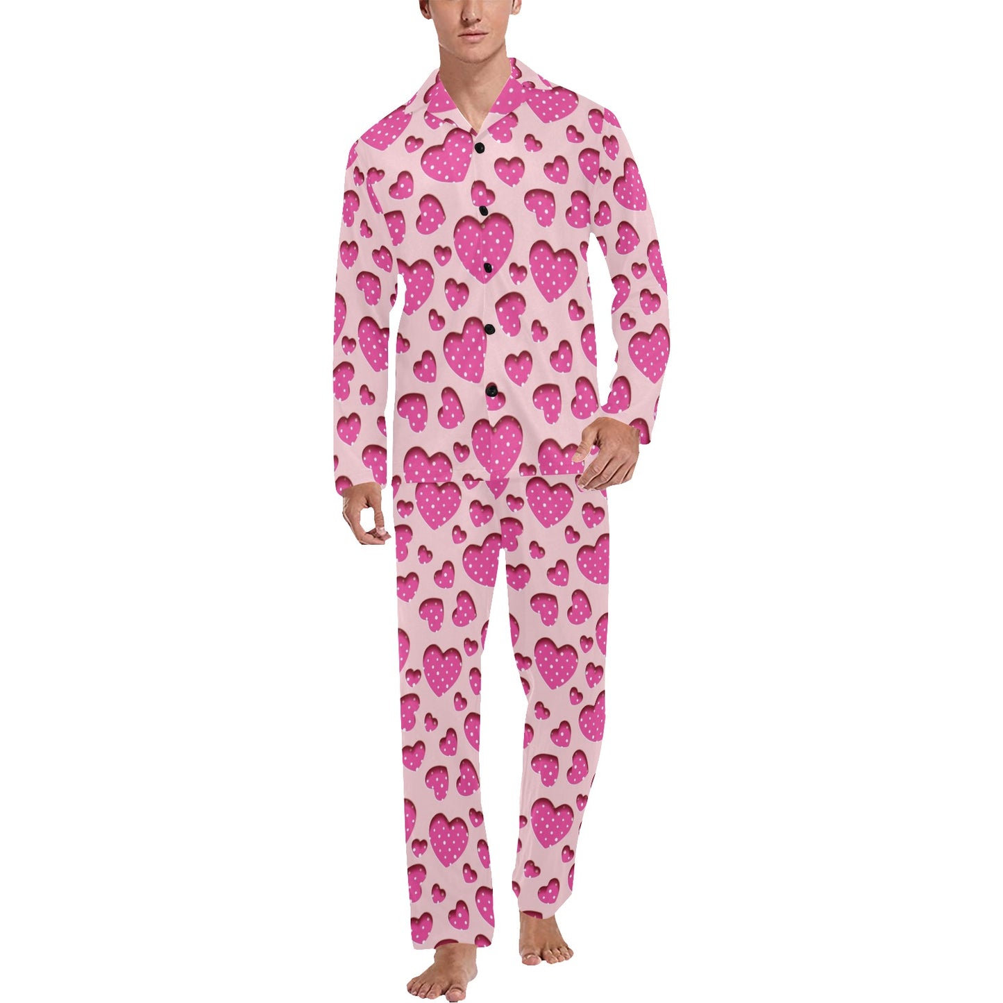 Heart Pink Pattern Print Design HE06 Men's Long Pajama Set
