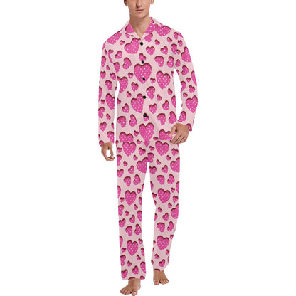 Heart Pink Pattern Print Design HE06 Men's Long Pajama Set