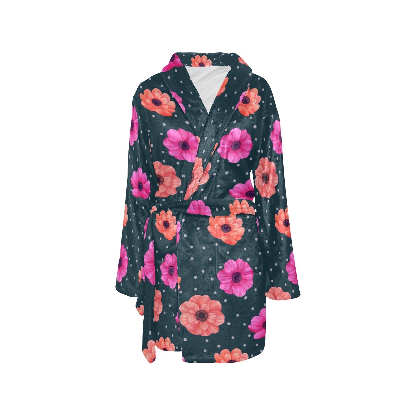 Anemone Pattern Print Design AM08 Women's Fleece Robe
