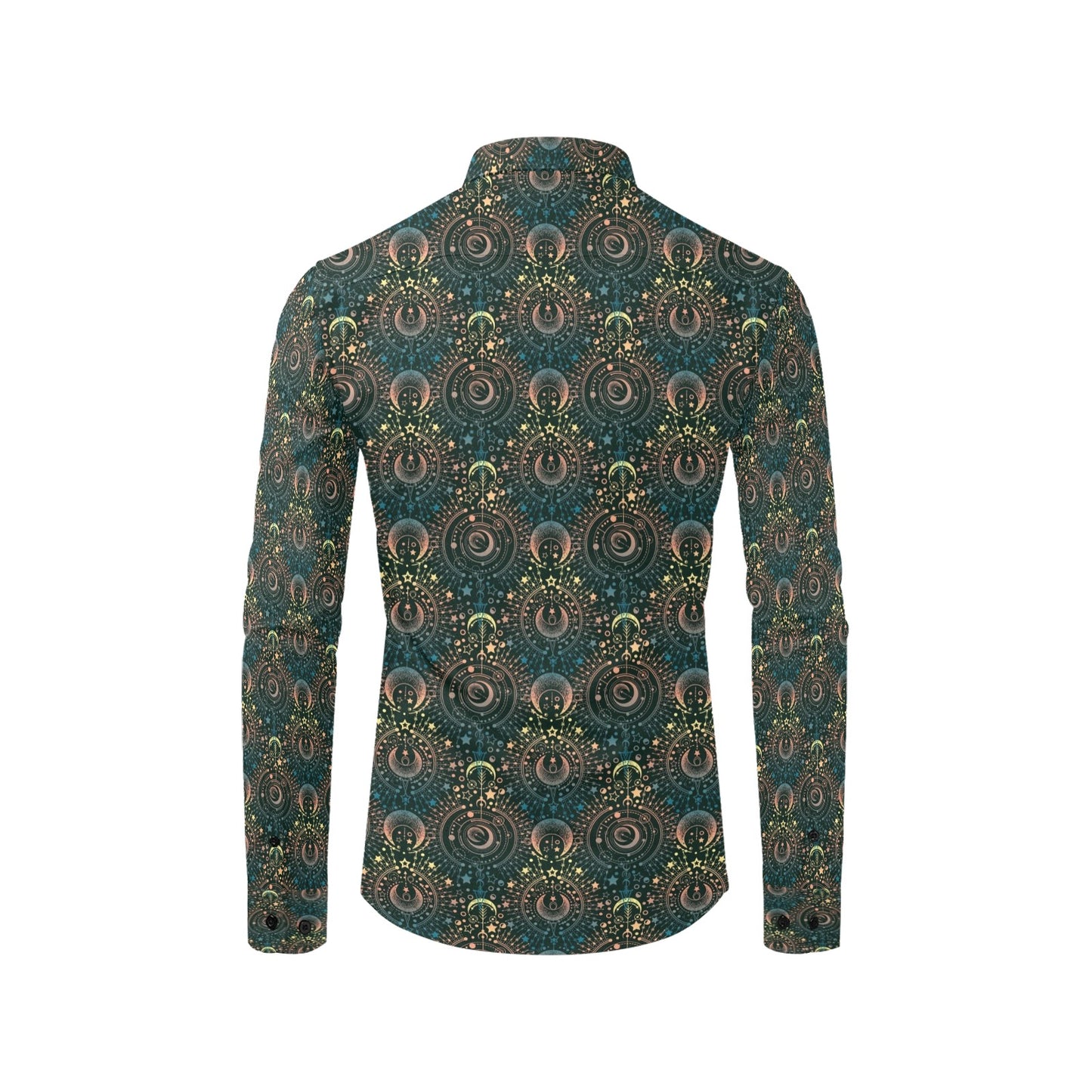 Sun Moon Print Design LKS307 Men's Long Sleeve Dress Shirt