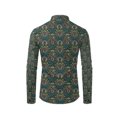 Sun Moon Print Design LKS307 Men's Long Sleeve Dress Shirt