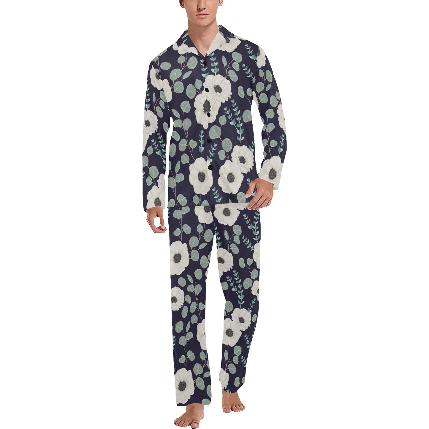 Anemone Pattern Print Design AM01 Men's Long Pajama Set