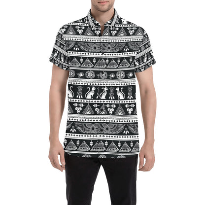 Tribal Pattern Print Design LKS305 Men Short Sleeve Button Up Shirt