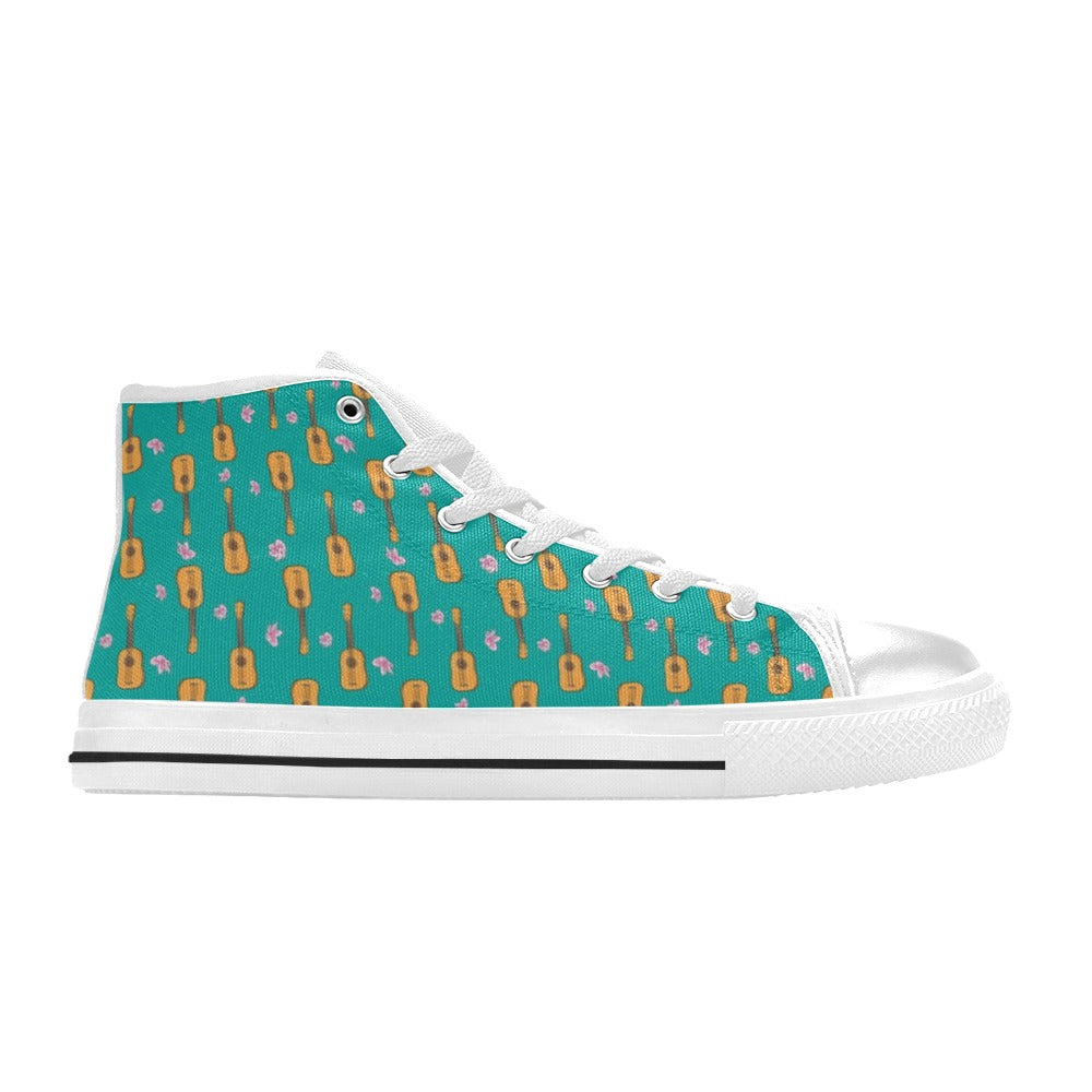 Ukulele Print Design LKS403 Men's High Top Canvas Shoes