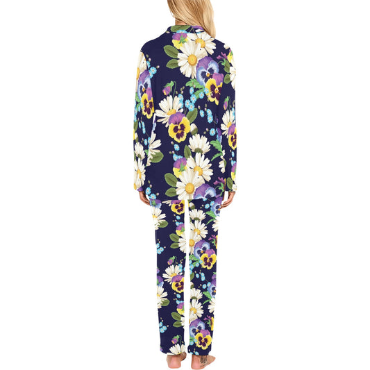 Pansy Pattern Print Design PS03 Women's Long Pajama Set