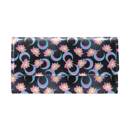 Lotus with Moon Pink Print Themed Women's Trifold Wallet