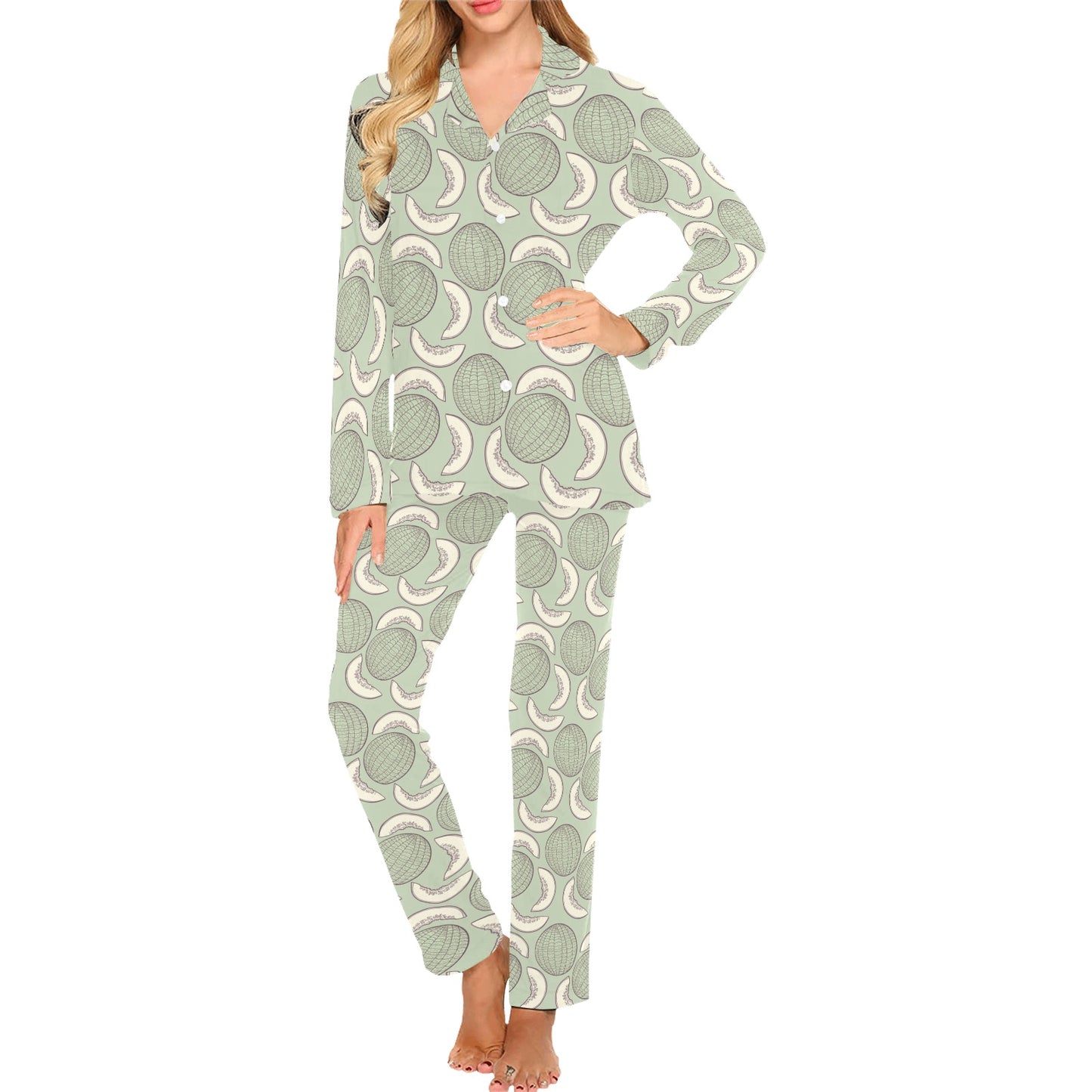 Cantaloupe Pattern Print Design 01 Women's Long Pajama Set
