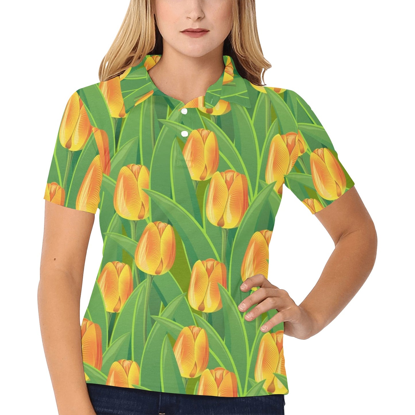 Tulip Orange Pattern Print Design TP07 Women's Polo Shirt