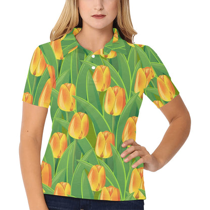 Tulip Orange Pattern Print Design TP07 Women's Polo Shirt
