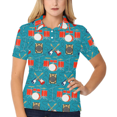 Drum Set Guitar Pattern Print Design 02 Women's Polo Shirt