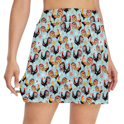 Rooster Themed Design 17" Golf & Pickleball Skort with Pockets