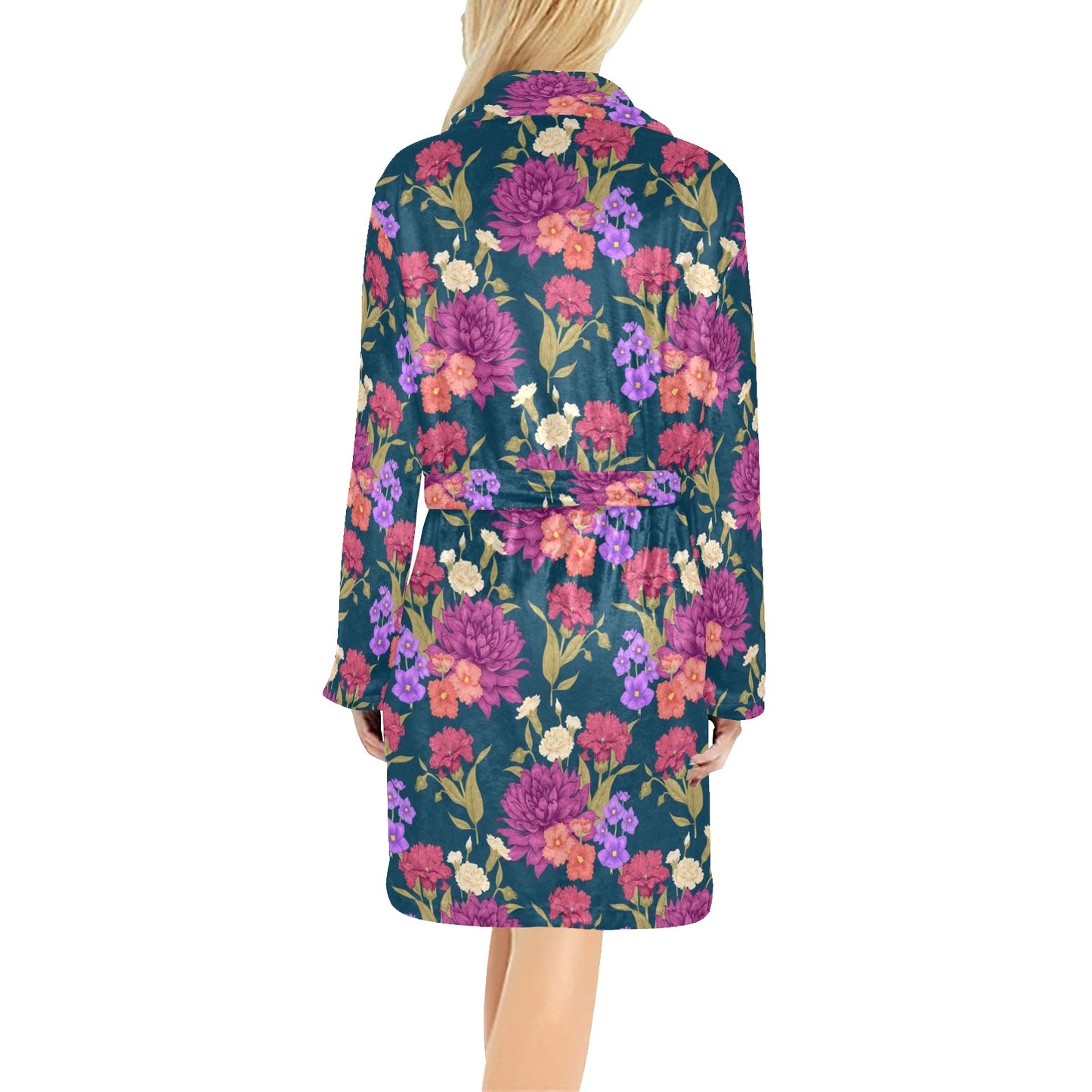 Dahlia Pattern Print Design DH01 Women's Fleece Robe