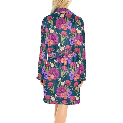 Dahlia Pattern Print Design DH01 Women's Fleece Robe