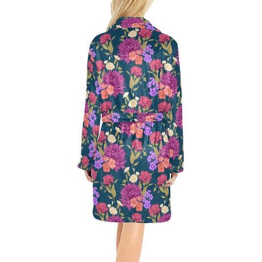 Dahlia Pattern Print Design DH01 Women's Fleece Robe
