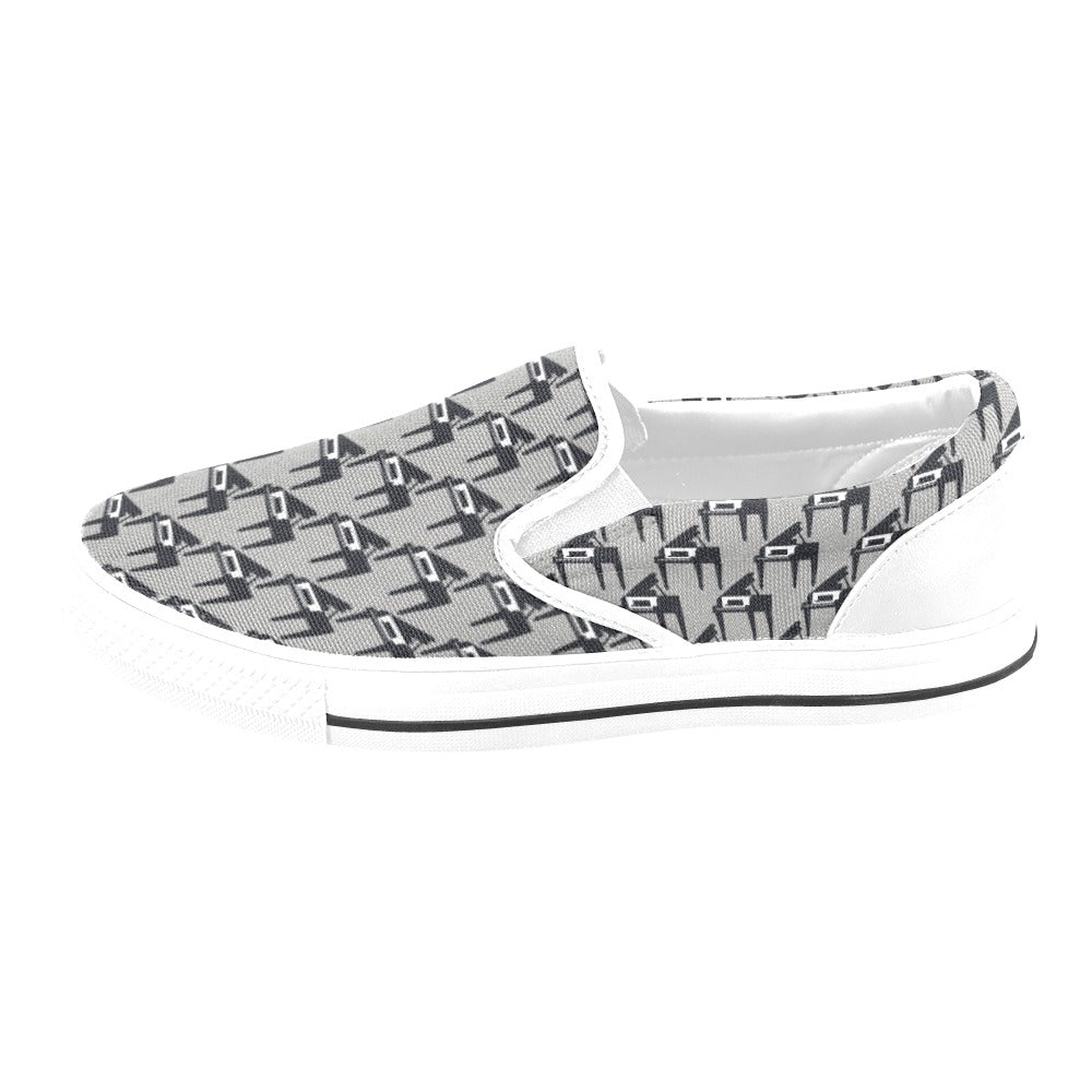 Piano Print Design LKS404 White Slip Ons Canvas Women's Shoes