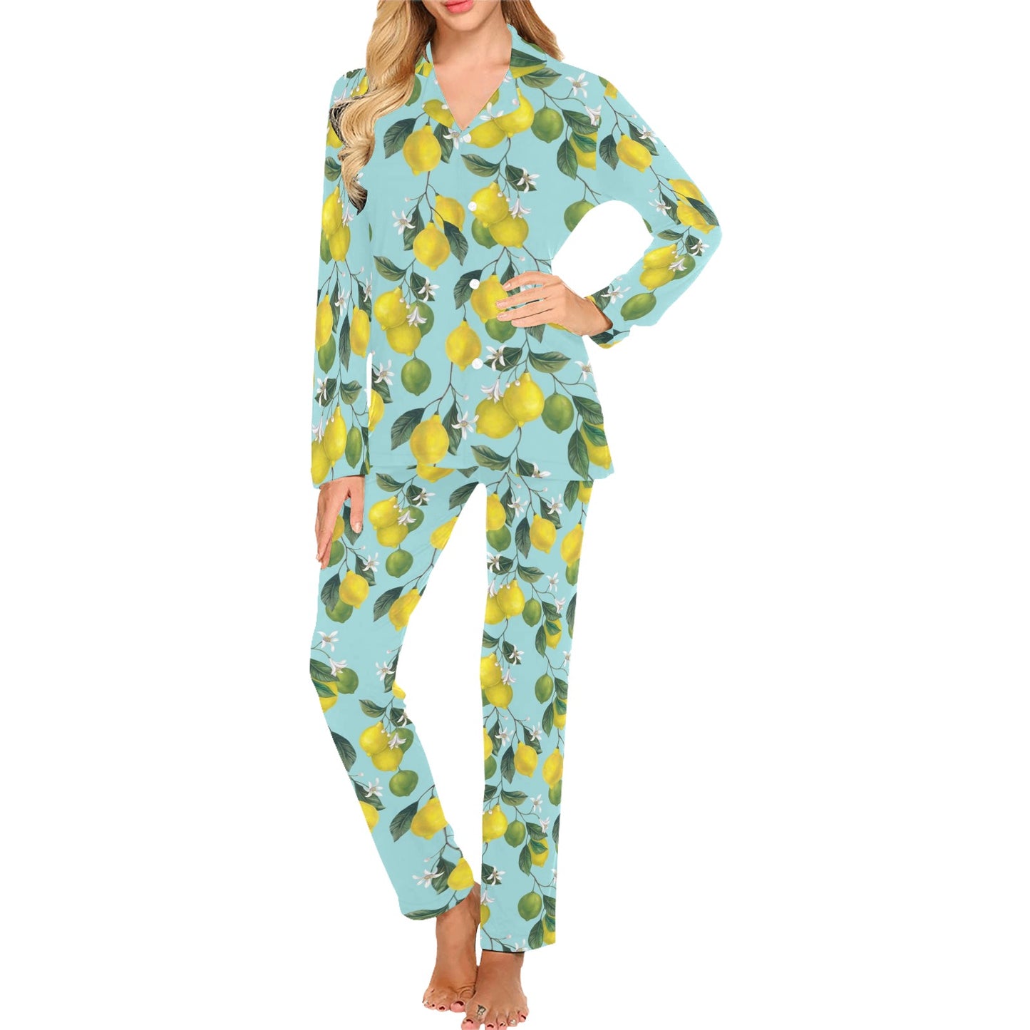 Lemon Pattern Print Design LM05 Women's Long Pajama Set