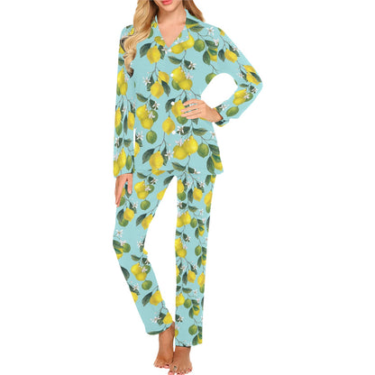 Lemon Pattern Print Design LM05 Women's Long Pajama Set