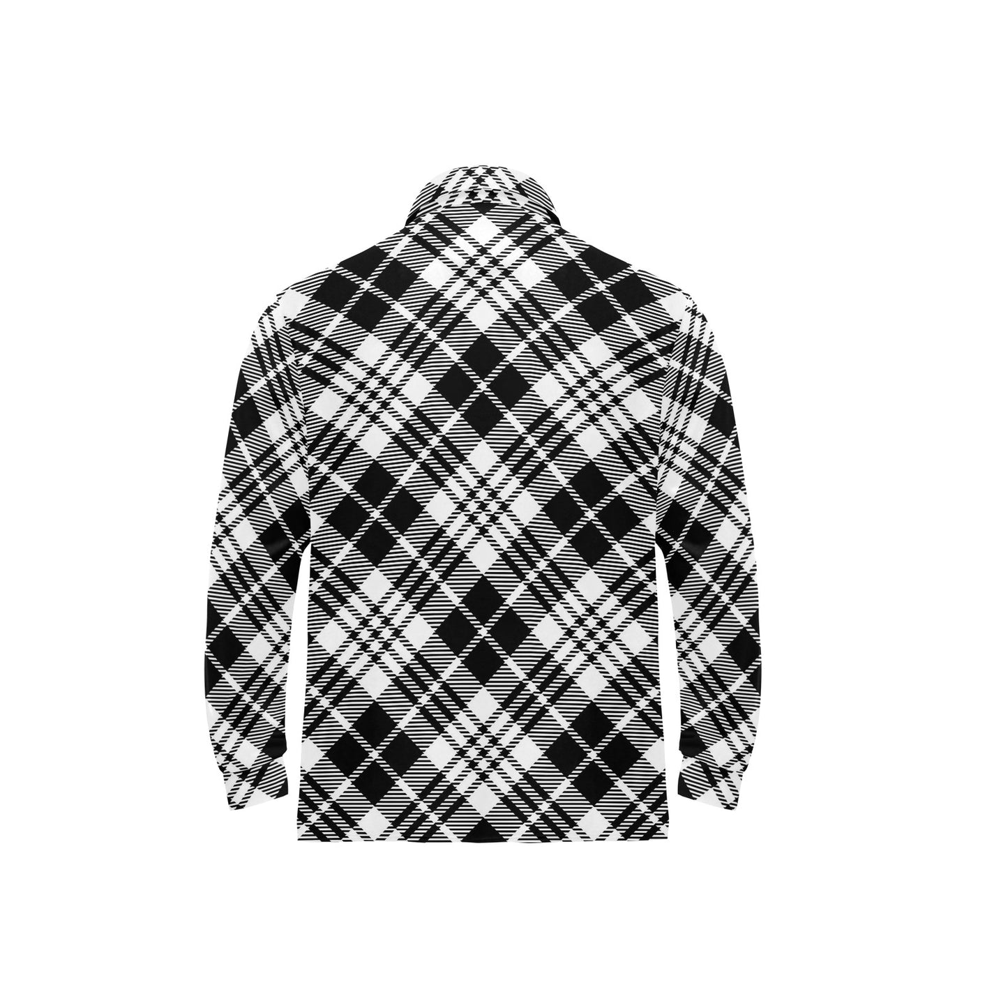 Plaid Black White Pattern Print Design A02 Long Sleeve Polo Shirt For Men's